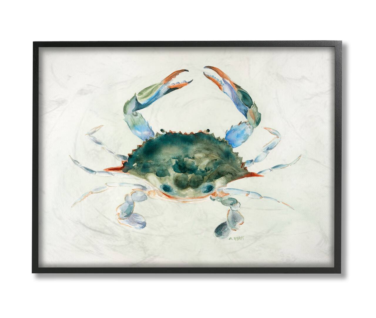 Stupell Industries Blue Sea Crab Over Beige Soft Watercolors Framed Wall Art